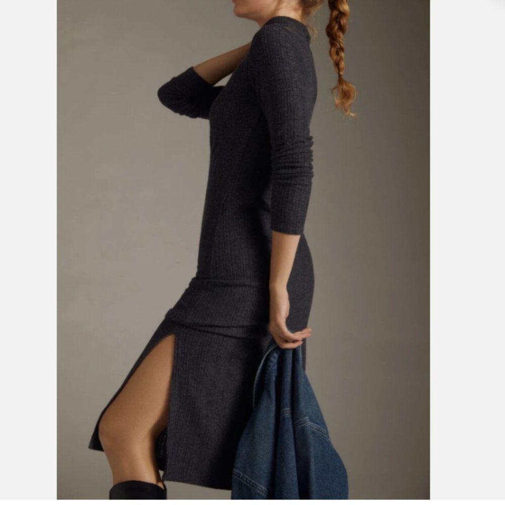 Anthropologie Turtleneck Side-Slit Sweater Dress size S - Dark Gray